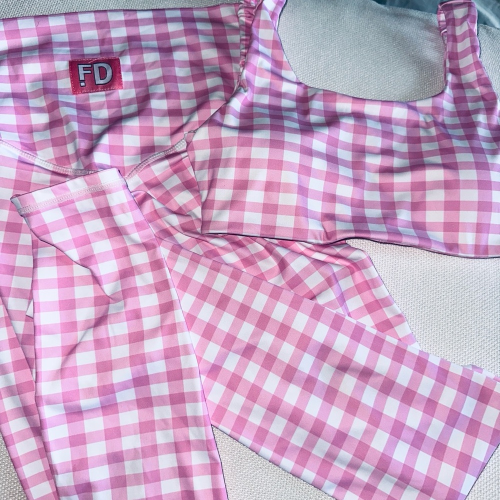 Pink Gingham Crop Top and Leggings Set fancy D boutique